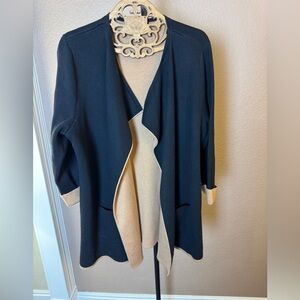 Alfani Open Front Cardigan XL | Black with Camel Trim | Pockets